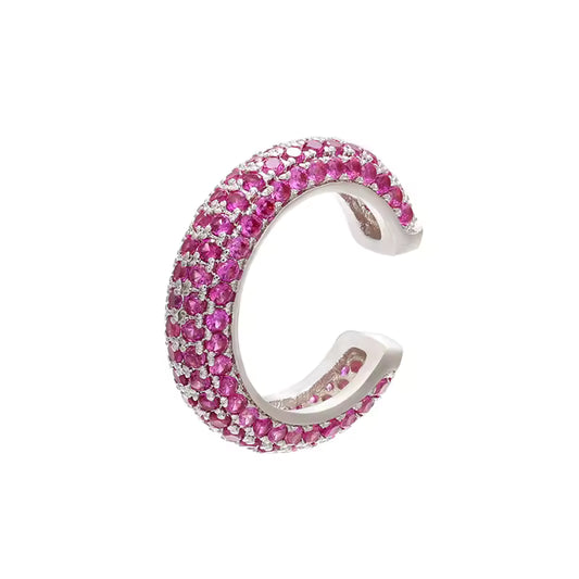 Ear cuff Alana - Plateado con fucsia