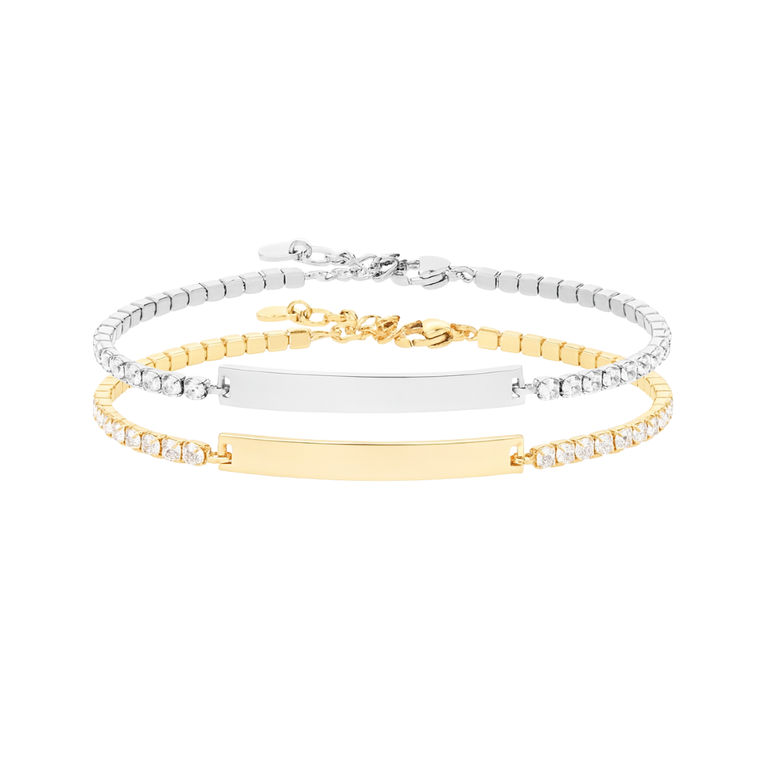 Pulsera de tenis para grabar con nombre personalizado, chapado en oro de 18 quilates, de acero inoxidable