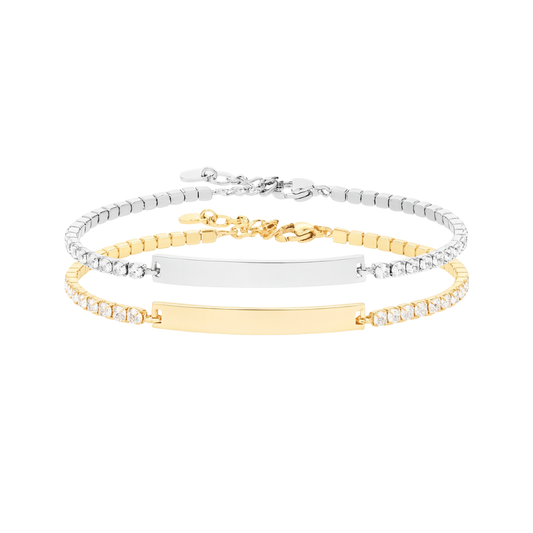 Pulsera de tenis para grabar con nombre personalizado, chapado en oro de 18 quilates, de acero inoxidable