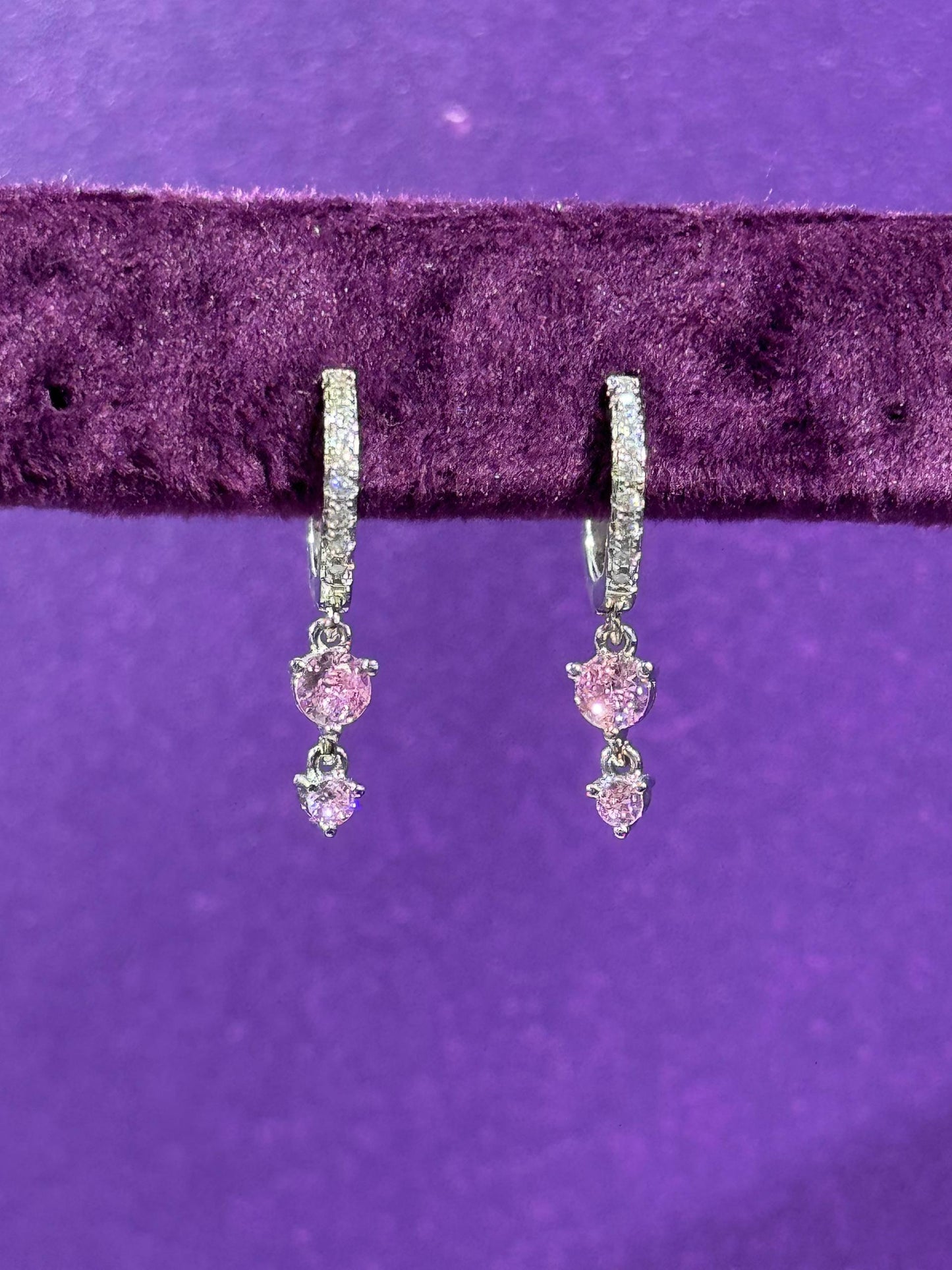 Zarcillos circones rosa - plata 925