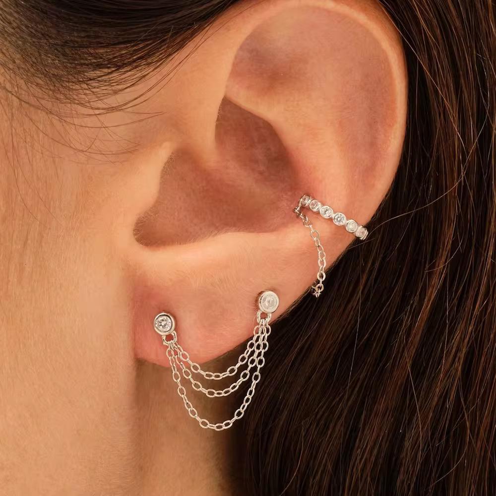 Zarcillo de cadena con puntos de luz - Plata de ley 925