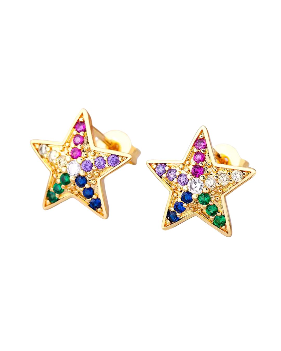 Stud estrellas multicolor (Par) - Plata de Ley 925