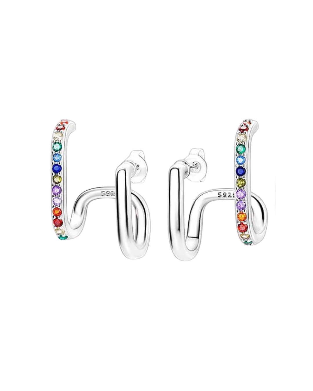 Zarcillo de tira mil puntos multicolor - Plata de ley 925