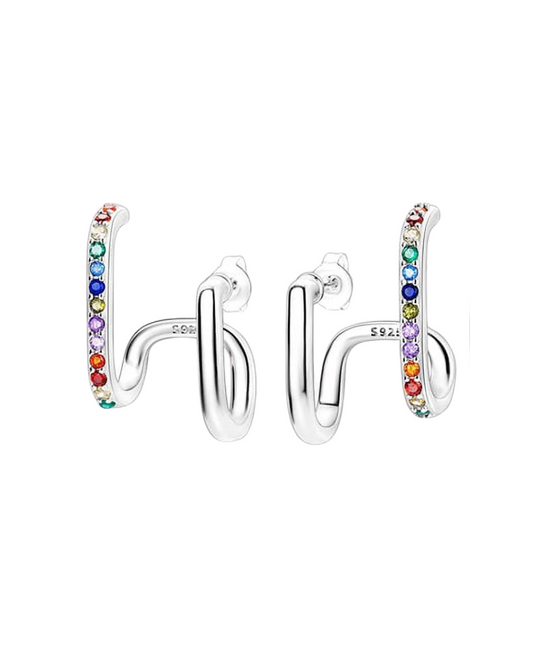 Zarcillo de tira mil puntos multicolor - Plata de ley 925