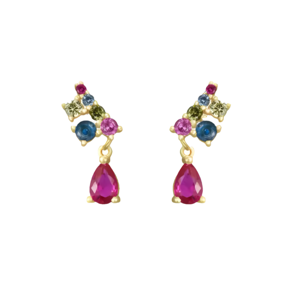 Mini zarcillo con cristales - Plata de ley 925