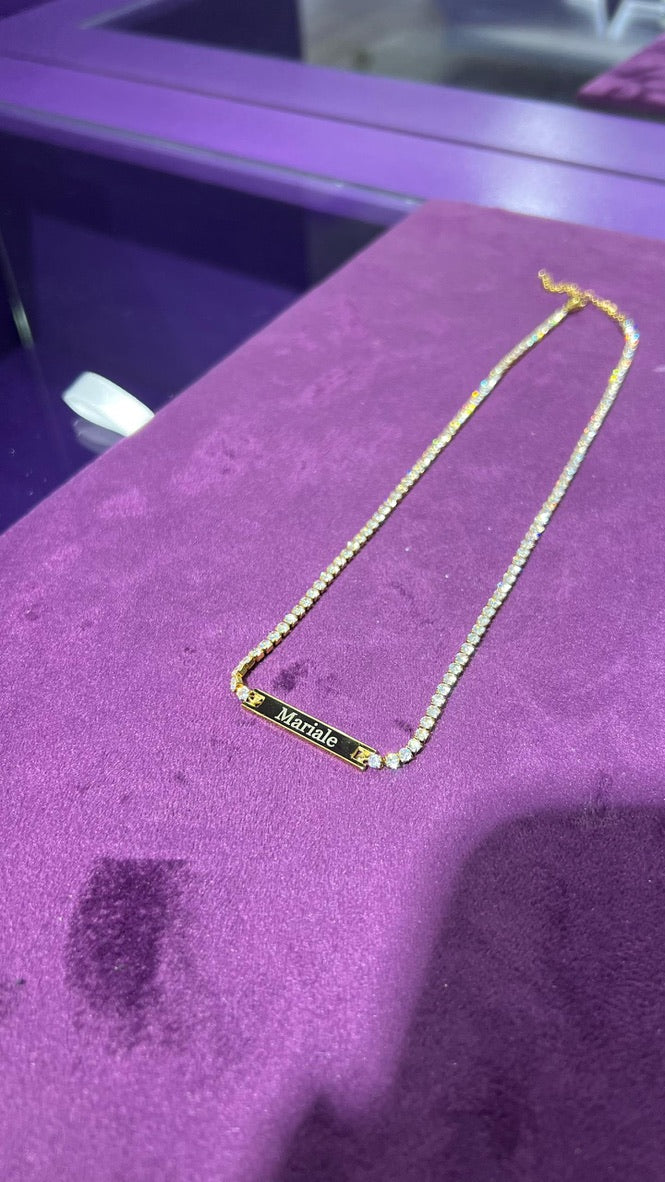 Collar de tenis para grabar con nombre personalizado, chapado en oro de 18 quilates, de acero inoxidable