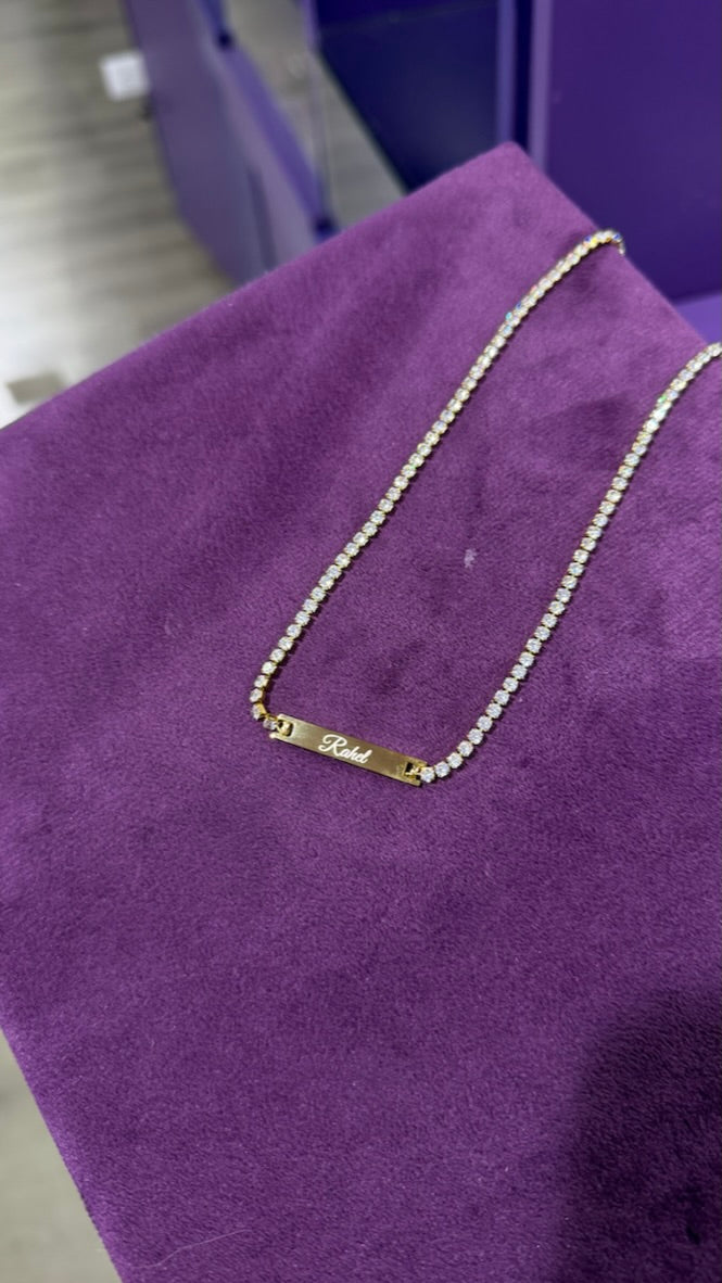 Collar de tenis para grabar con nombre personalizado, chapado en oro de 18 quilates, de acero inoxidable