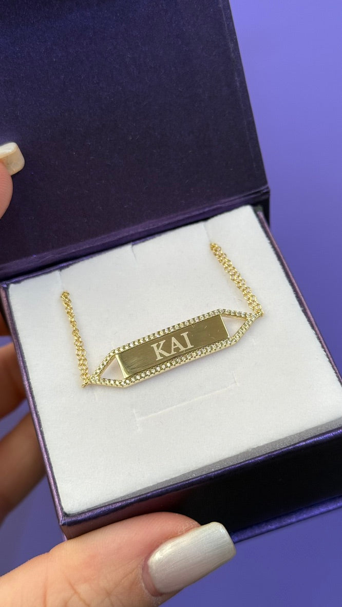 Pulsera para grabar de plata de ley 925 con baño de oro