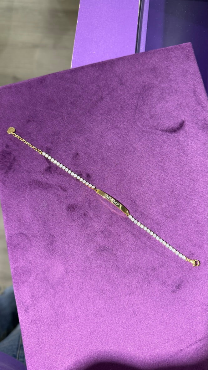 Pulsera de tenis para grabar con nombre personalizado, chapado en oro de 18 quilates, de acero inoxidable