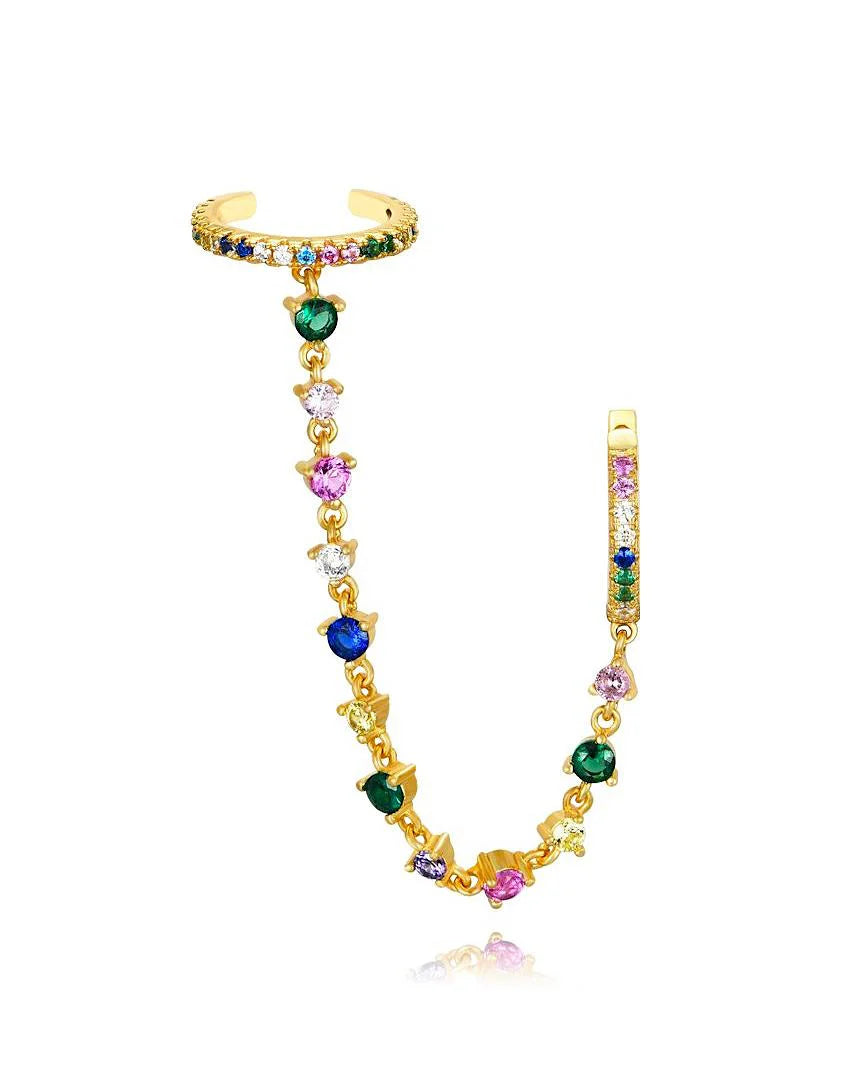 Zarcillo y ear cuff de colores mini cristales