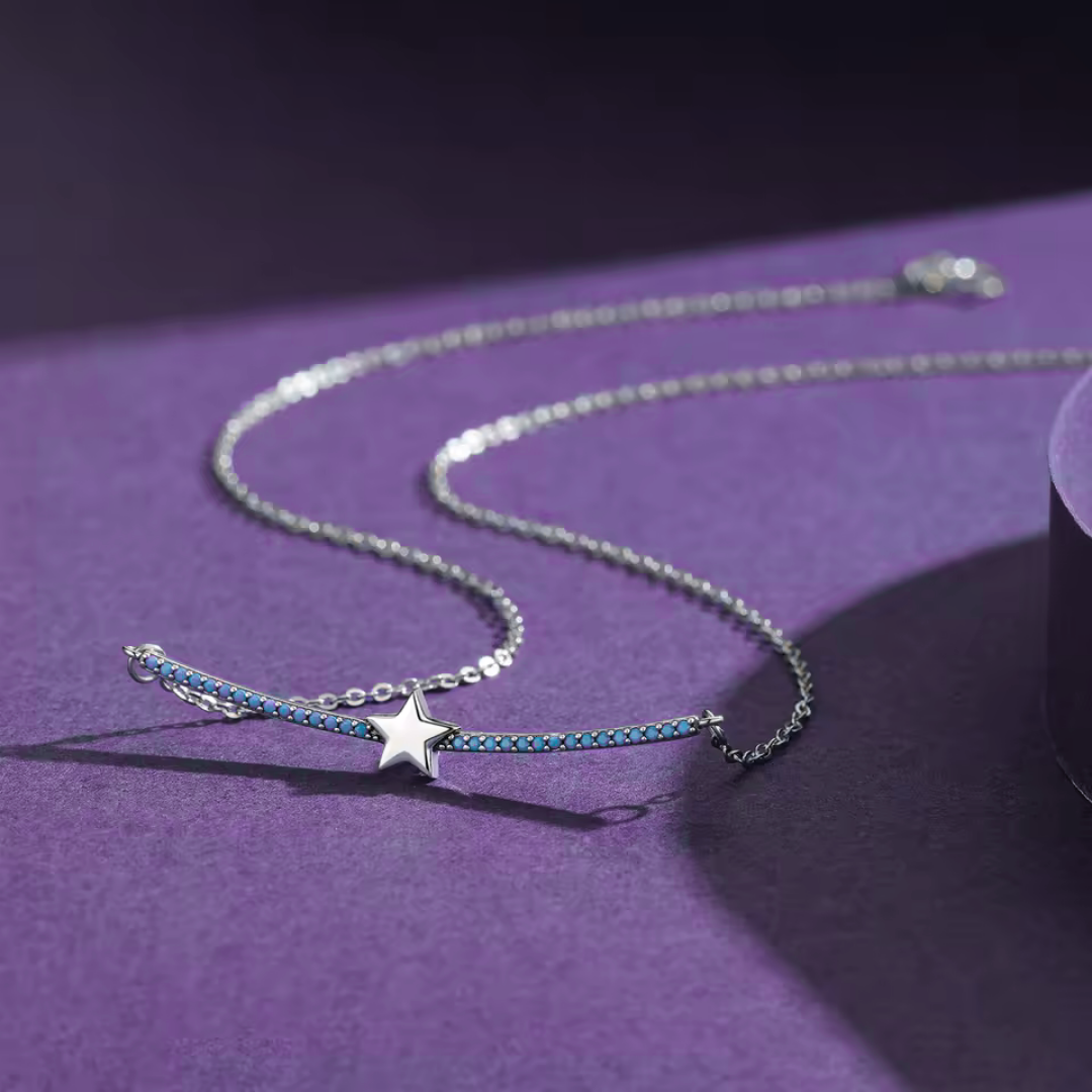 Collar estrellita con piedras turquesa  - Plata de ley 925