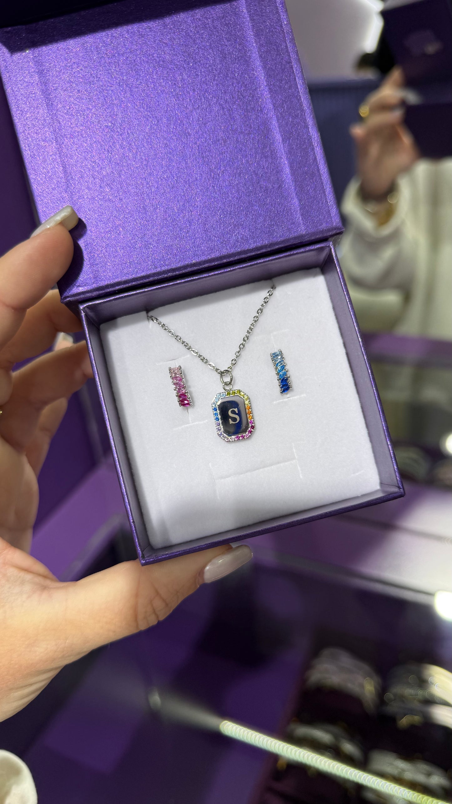 Argollas Rainbow Cuff - azules  - Plata de ley 925