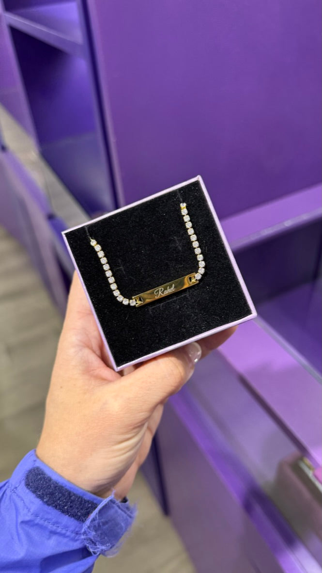 Collar de tenis para grabar con nombre personalizado, chapado en oro de 18 quilates, de acero inoxidable