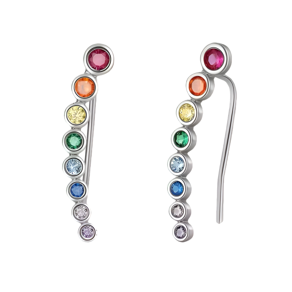 Zarcillo de tira mil puntos multicolor  - Plata de ley 925
