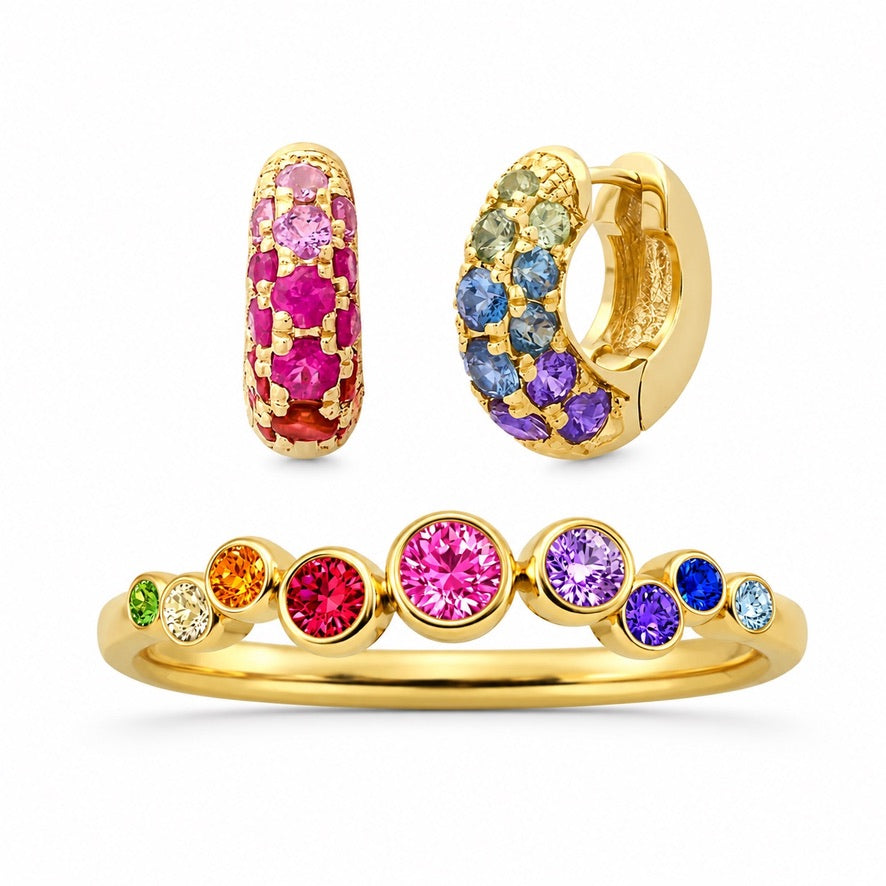 Set Rainbow Cuff - Plata 925 Anillo ajustable