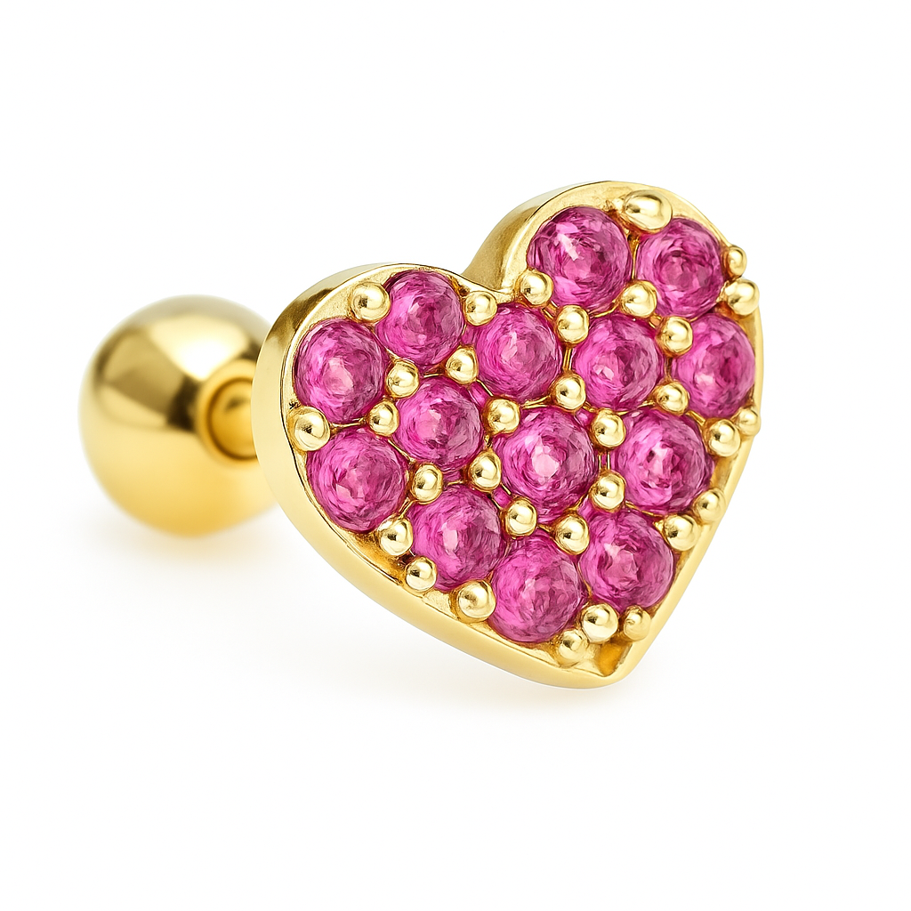Stud corazón rosado - Acero inoxidable