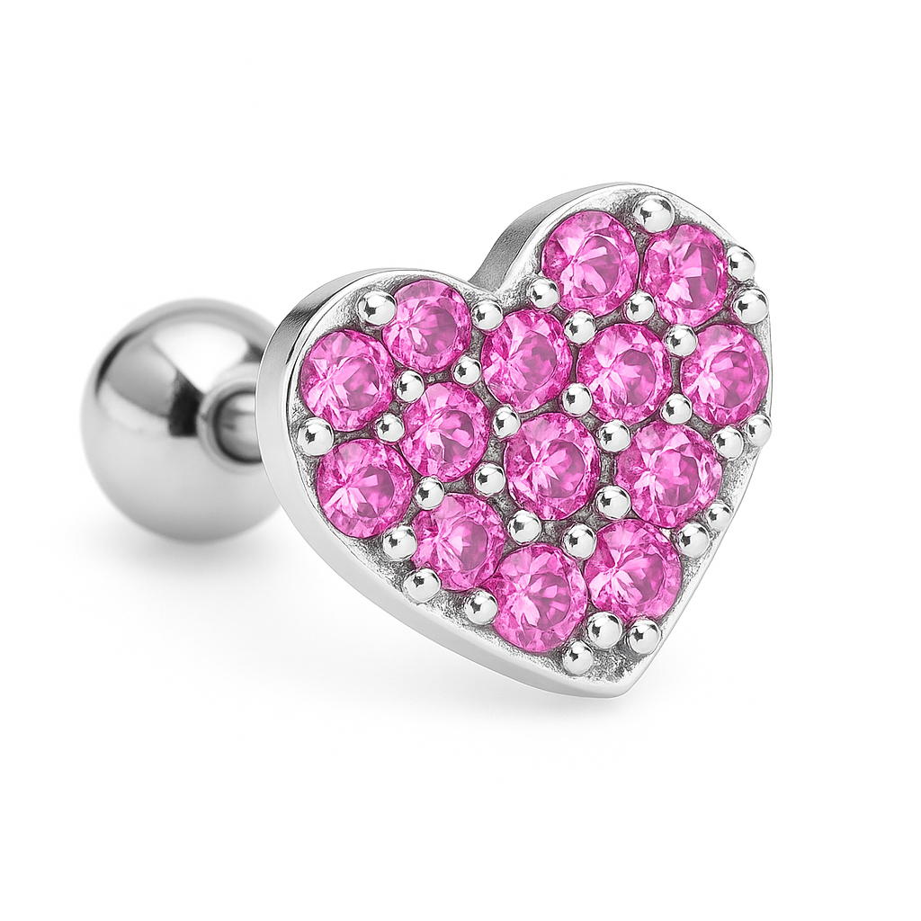 Stud corazón rosado - Acero inoxidable