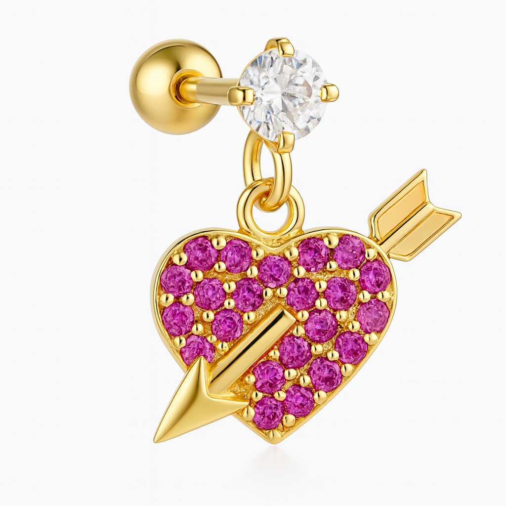 Stud corazón con flecha y brillo