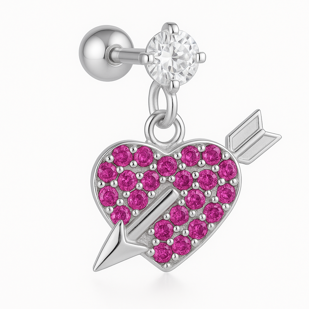 Stud corazón con flecha y brillo