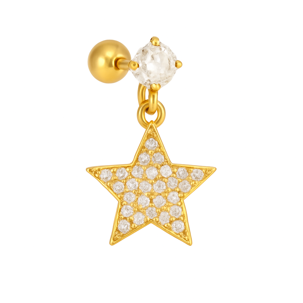 Stud corazón con estrella y brillo