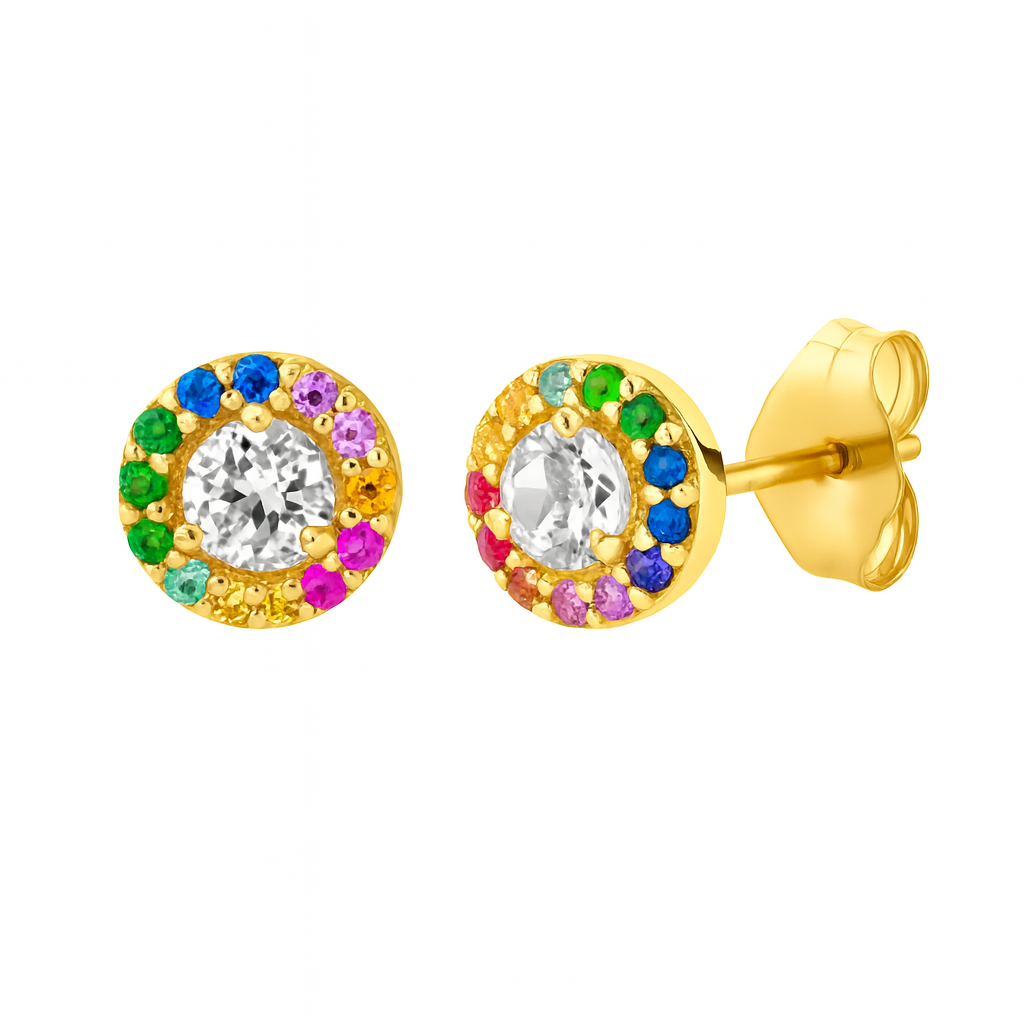 Zarcillo punto de luz multicolor - Plata de Ley 925