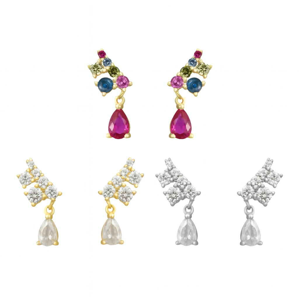 Mini zarcillo de gota con cristales - Plata de ley 925