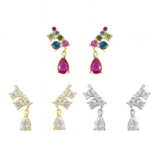 Mini zarcillo con cristales - Plata de ley 925