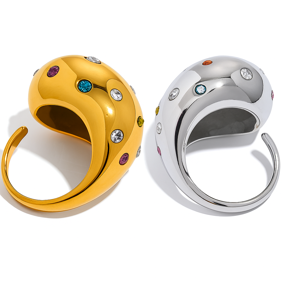 Anillo con circones multicolor - titanio con chapado de oro 18k waterproof / Last pieces ⚡️