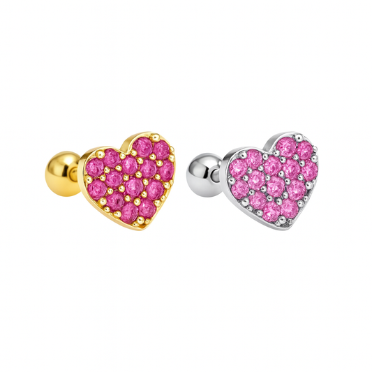 Stud corazón rosado - Acero inoxidable