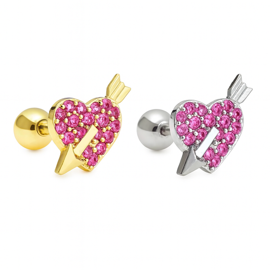 Stud corazón con flecha - Acero inoxidable