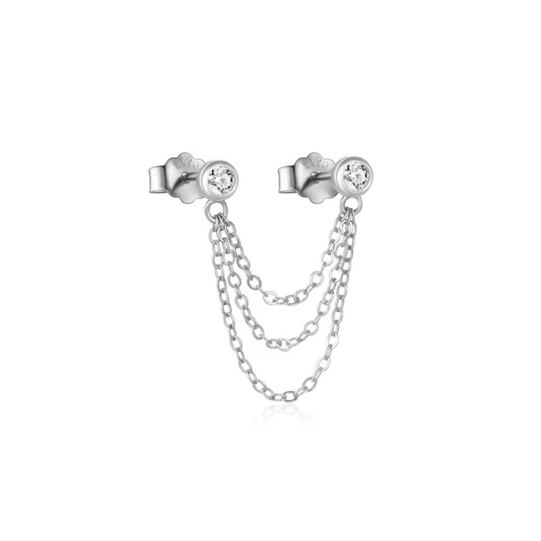 Zarcillo de cadena con puntos de luz - Plata de ley 925