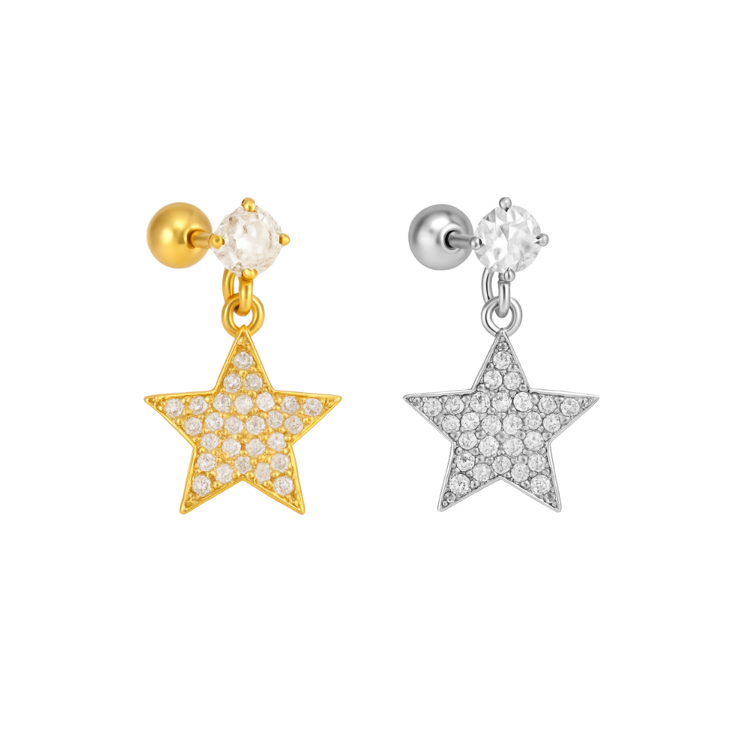 Stud corazón con estrella y brillo