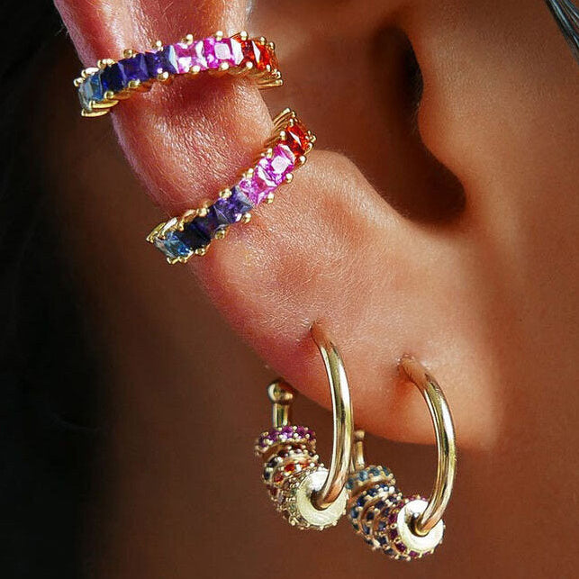 Ear cuff colorido  - Plata de ley 925 - Rainbow Cuff