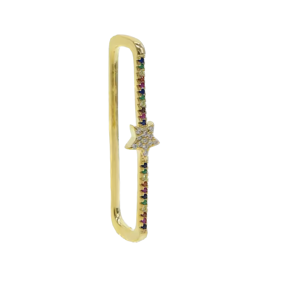 Ear cuff de tira de Estrella multicolor  - Plata de ley 925