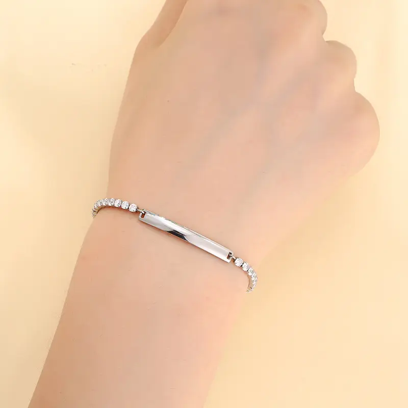 Pulsera de tenis para grabar con nombre personalizado, chapado en oro de 18 quilates, de acero inoxidable