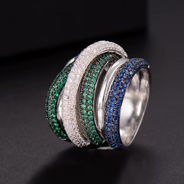Anillo mil tiras - plateado con agua marina