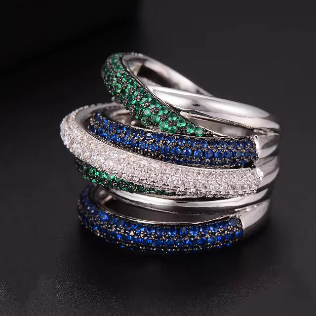 Anillo mil tiras - plateado con agua marina