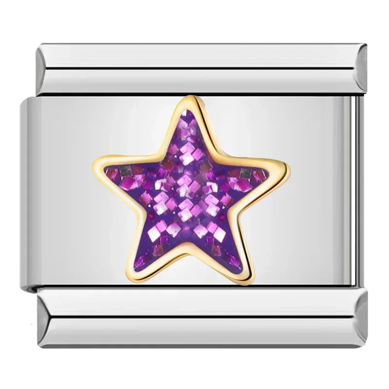 Italian bracelet plano - estrella morada con brillo