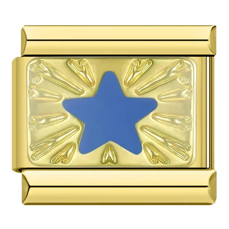 Italian bracelet plano - estrella azul con fondo dorado