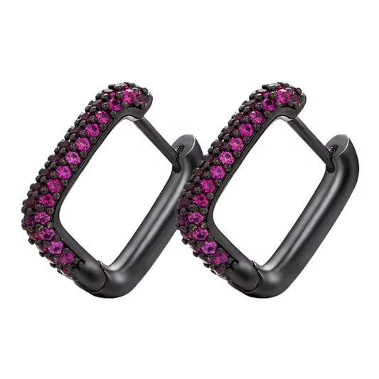 Square hoops - negro - Plata de ley 925