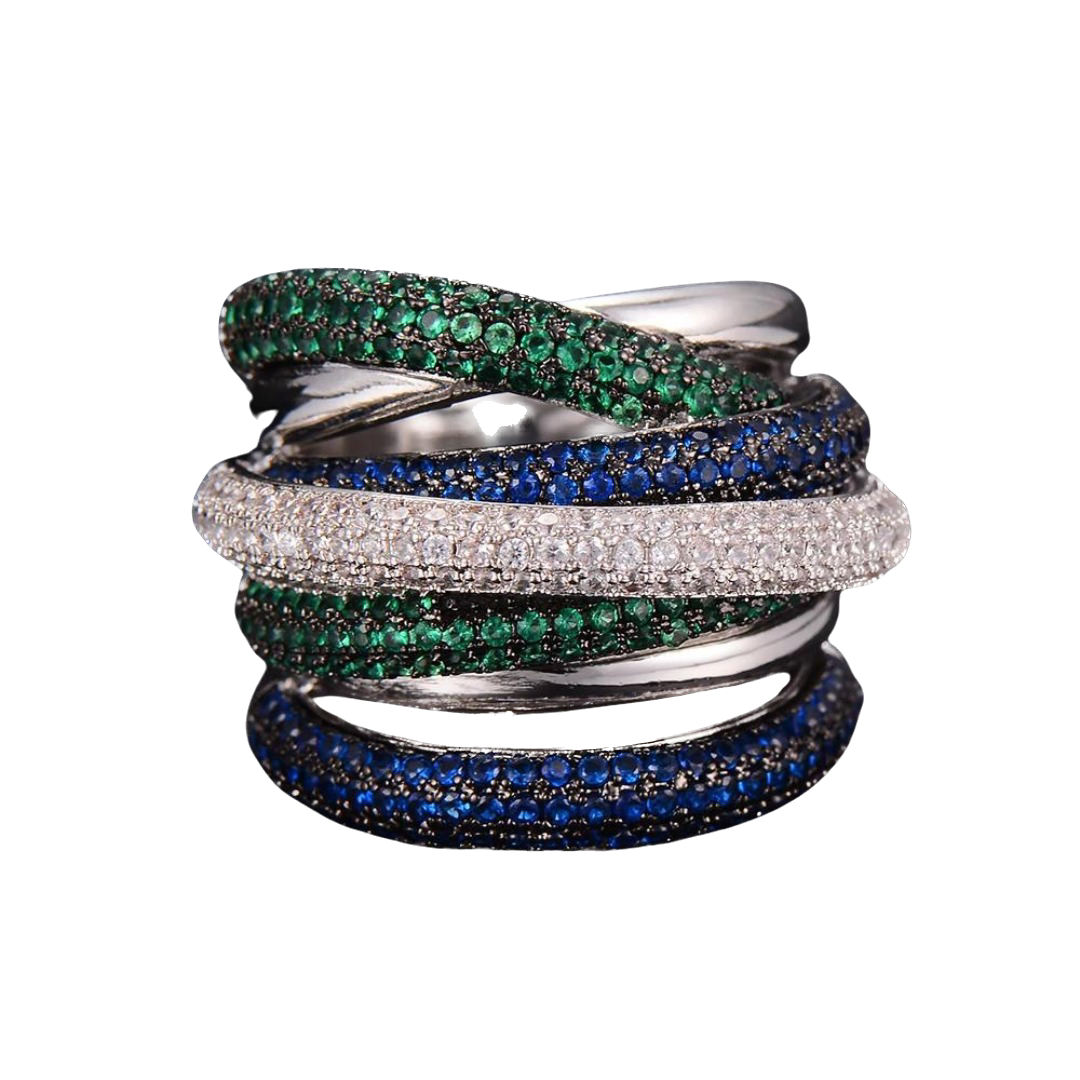 Anillo mil tiras - plateado con agua marina