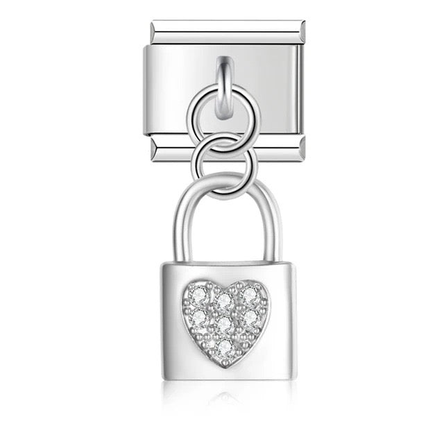 Italian bracelet colgante - candado con corazón