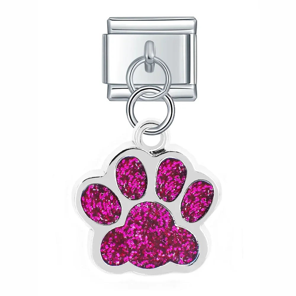 Italian bracelet colgante - patita de perro rosada