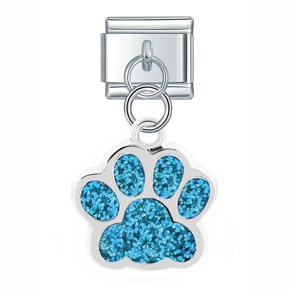 Italian bracelet colgante - patita de perro azul claro