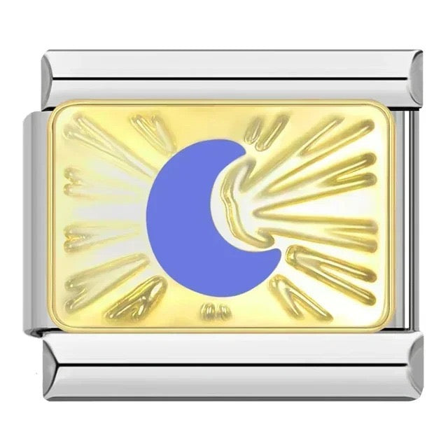 Italian bracelet plano - luna azul con fondo dorado