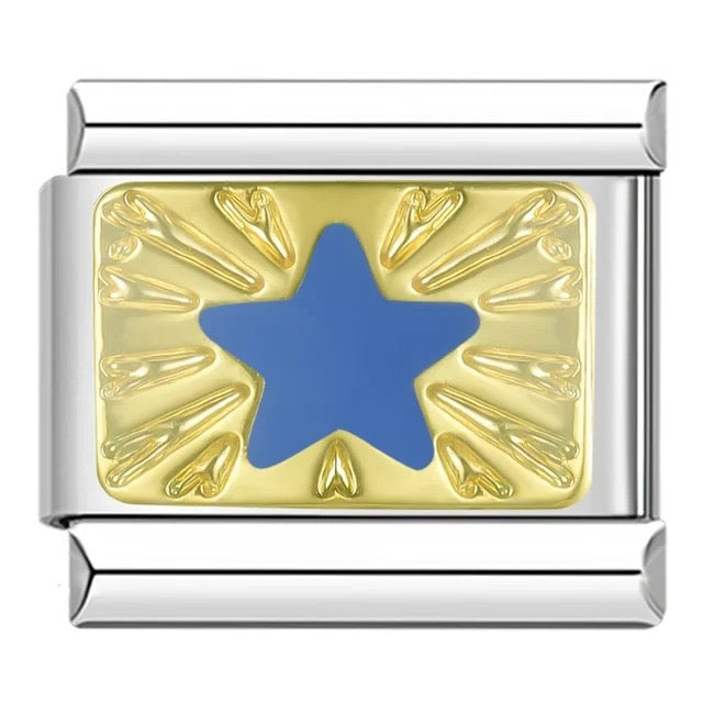 Italian bracelet plano - estrella azul con fondo dorado