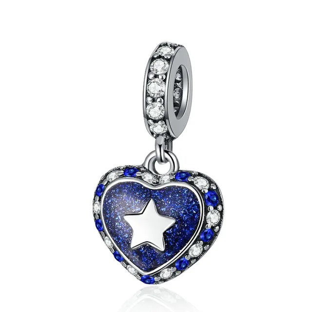 Charm de plata 925 - corazón azul con estrella