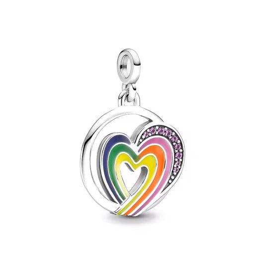 Mini charm de plata - rainbow heart