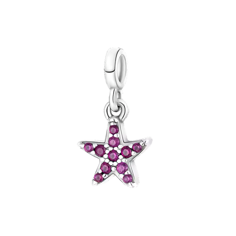 Mini charm de plata - estrella rosada