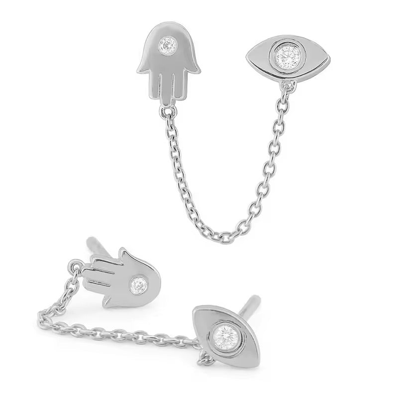 Evil eye & Hamsa hand - Plata de ley 925 - Zarcillo de cadena
